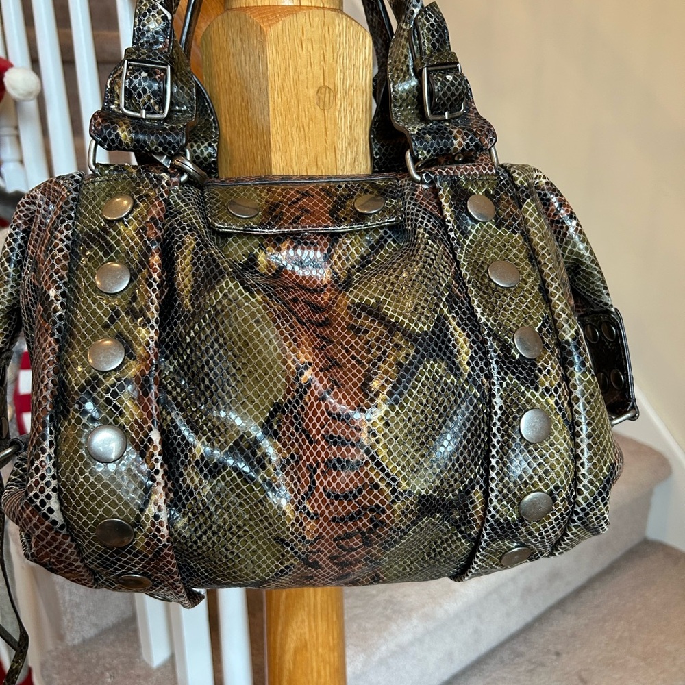 Botkier Green and Brown Satchel with Exotic Snakeskin Pattern